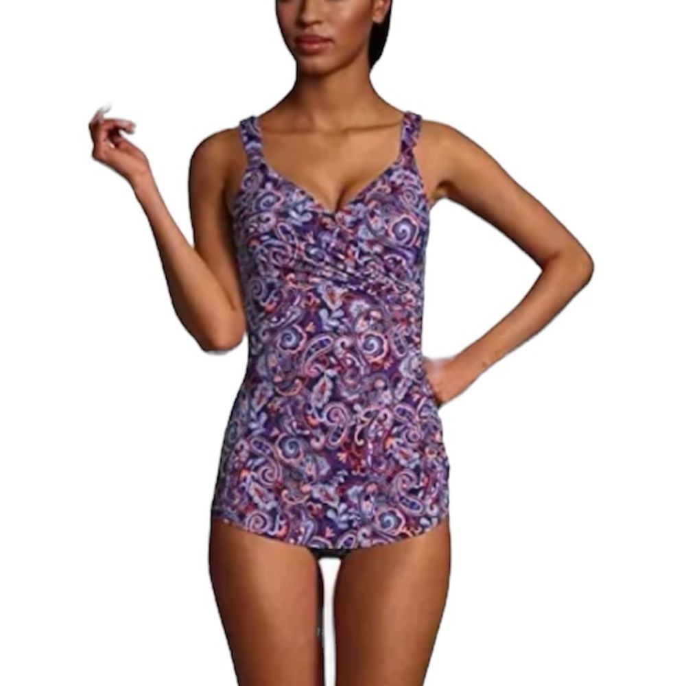 Lands' End Slender Suit Long Length Full Cover Bottom One Piece Swim Size 8l